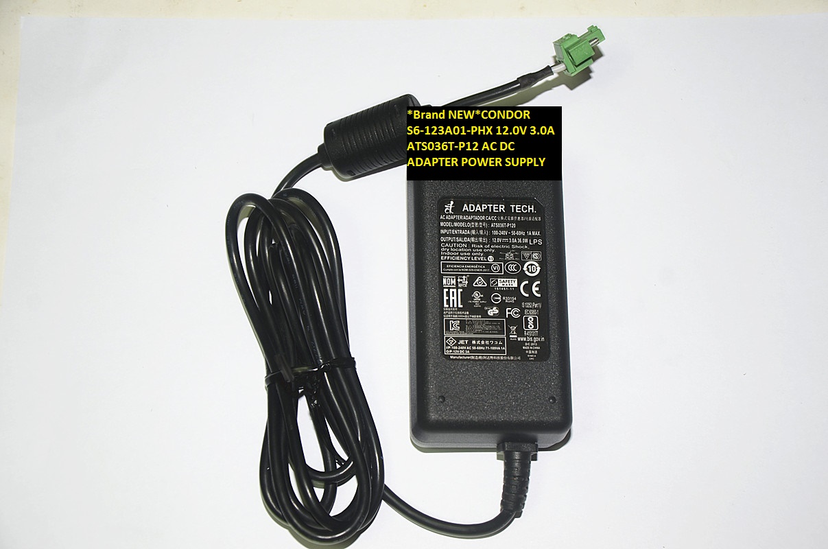 *Brand NEW*CONDOR 12.0V 3.0A S6-123A01-PHX ATS036T-P12 AC DC ADAPTER POWER SUPPLY